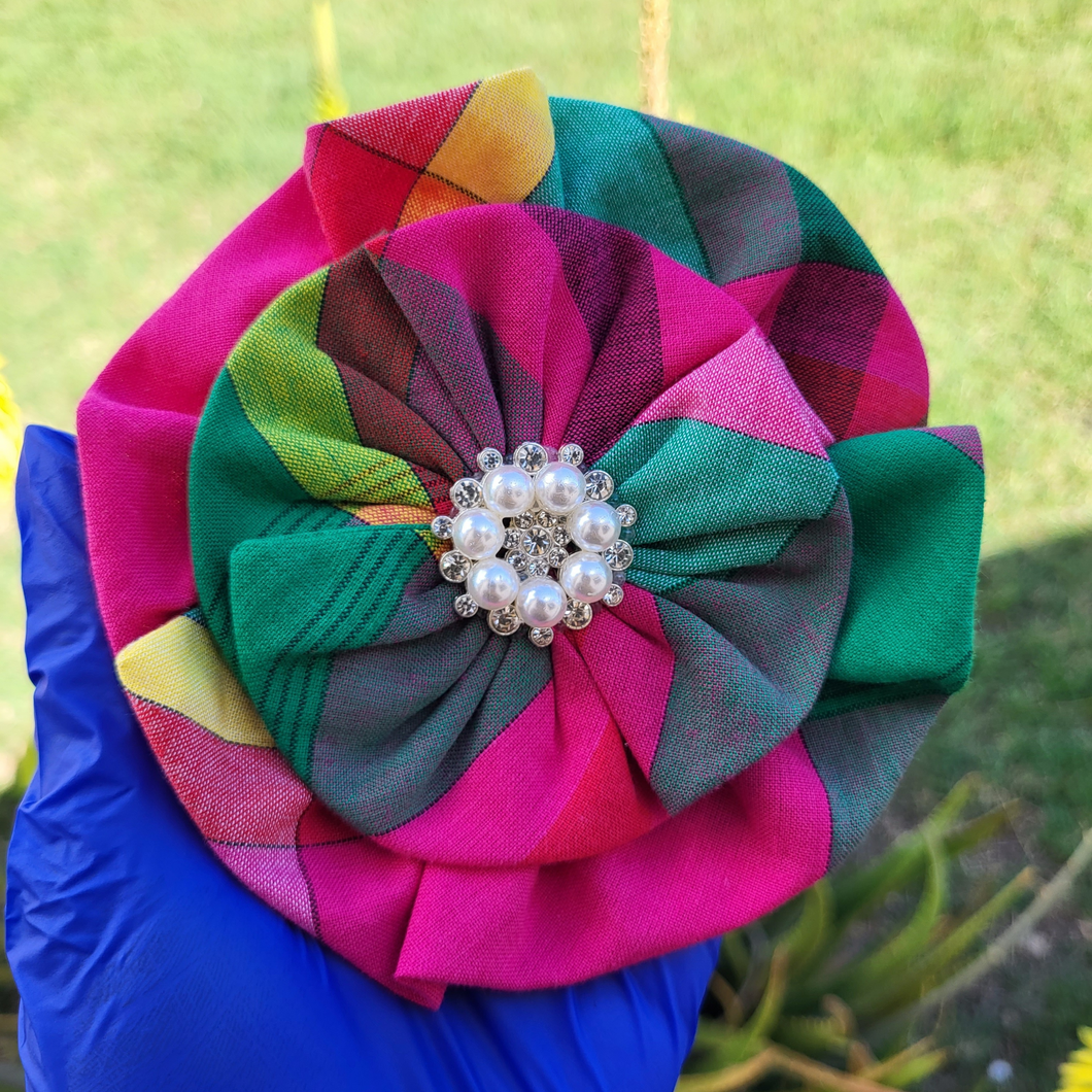 Pink & Green Madras Brooch